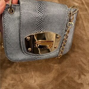 Gold-Accent Silver Snake-Print Crossbody Bag - Women's